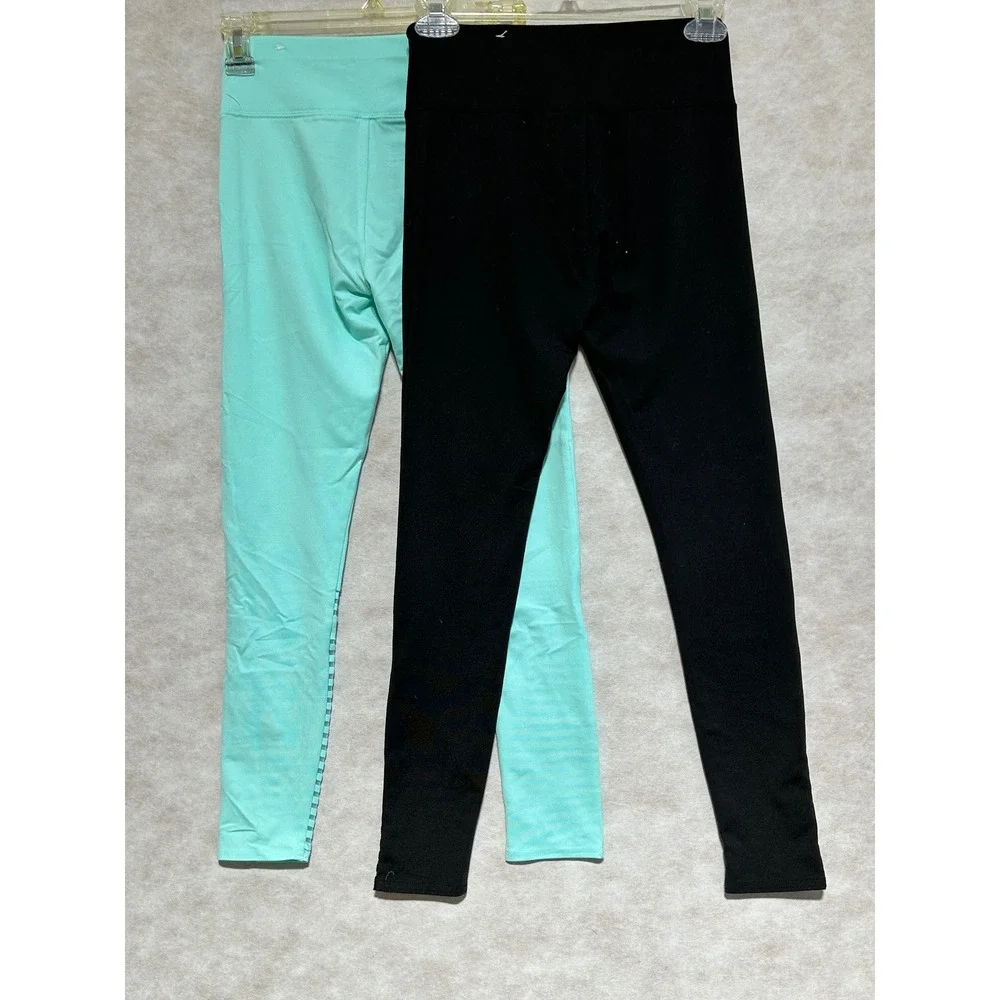 Justice Active Girls Moto Mesh Leggings Bundle Black Mint Green Size 14/16 2 Pr